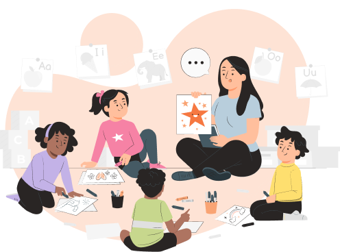 Professora junto com as crianças